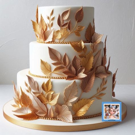 Design a stunning Golden Autumn Wedding Cake with AI! Discover how to create a hyper-realistic three-tiered masterpiece with edible gold leaves, and glittering fall accents for November weddings. #Wedding #Cakes #AI #CakeDesign #CakeDecorating #Autumn #Fall #Cake #Leafs Autumn Wedding Cake, Image Prompts, Fall Cake, Edible Gold Leaf, Wooden Cake Stands, Fall Accents, Golden Autumn, Themed Wedding Cakes, Wooden Cake