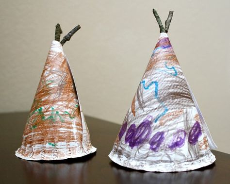 Paper Plate Tepee Craft for Kids...these are simple and fun for toddlers and preschoolers to make. We like to add them to small world and pretend play.