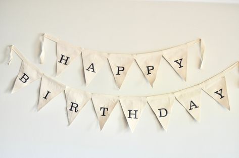 Homemade Birthday Banner, Birthday Banner Ideas, Linen Christmas Stocking, Cloth Banners, Triangle Banner, Family Christmas Stockings, 1 To 100, Homemade Birthday, Happy Birthday Signs