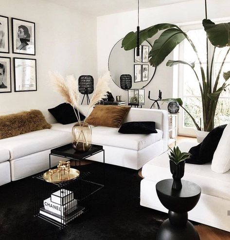 Luxury interior design. Wild and free 🌱. The magic of #interiorplants.⁣ Which one is your favourite? 💚 ⁣⁣#interiordesign #homedecor #livingroom #livingroominspo #livingroomdecor #interiordecoration #lovelyhome #beautifulhomes #home #living Black House Interior, Modern Boho Living Room, Black And White Living Room, Bohemian House, Perfect Living Room, Apartment Decor Inspiration, Decor Home Living Room, Living Room Decor Apartment, Living Room Inspo