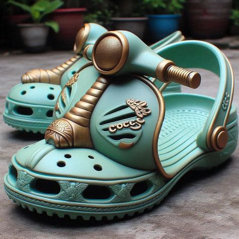 Vespa-Shaped Crocs Slippers: The Perfect Blend of Comfort and Style Crocs Slippers, Vespa S, Perfect Marriage, Foot Health, Shoe Art, Creative Designs, Trend Setter, Kids Shoes, Creative Design