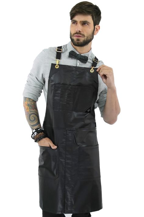 PRICES MAY VARY. HANDCRAFTED, DURABLE QUALITY – This apron is handmade with durable lightweight 9 oz denim, COATED with an extra protection coverage against dust, hair, flour and liquids, reinforced with genuine leather patches and durable anti-rust vintage brass metal hardware, grommets and clasps, with anti-allergic zamak coating for extra support. Double stitched utility pockets and thick top and bottom hems for strength and structure. COMFORT AND ADJUSTABLE DESIGN – Prevent neck pain with ou Salon Apron, Salon Aprons, Black Apron, Raw Fabric, Cool Aprons, Split Legs, Neck And Back Pain, Aprons For Men, Utility Pockets