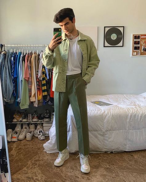 Daniel Grant (@da.nl) posted on Instagram • Jul 19, 2020 at 4:53pm UTC Indie Fashion Men, Guys Outfits, Aesthetic Note, Green Pants Outfit, Spiritual Fashion, Pants Outfit Men, Aesthetic Outfits Men, Spring Outfits Men, Monochrome Outfit