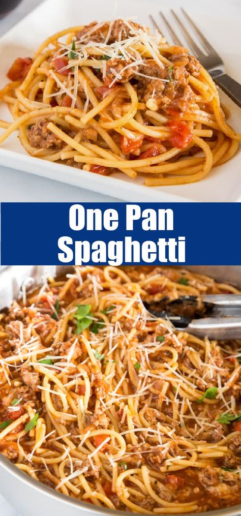 One Pot Spaghetti with Meat Sauce - classic spaghetti with meat sauce that comes together in just minutes all in one pan! Spaghetti With Meat Sauce, Spaghetti With Meat, One Pot Spaghetti, Quick Pasta Recipes, Spaghetti Meat Sauce, Meat Sauce Recipes, Soul Food Dinner, Best Pasta Recipes, One Pot Dishes