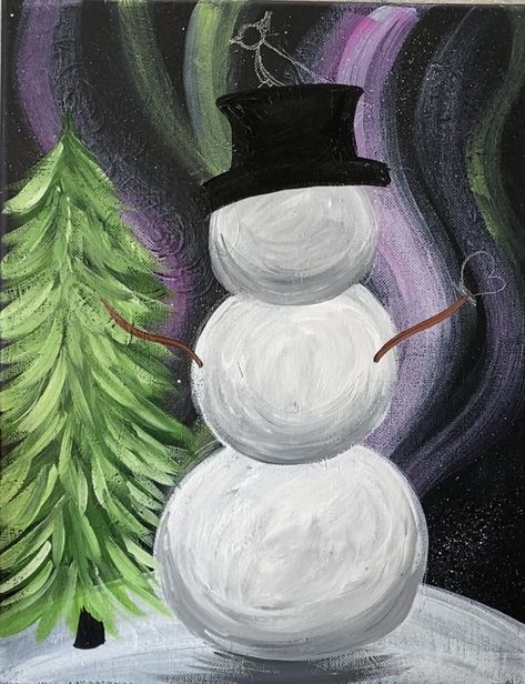 Christmas Canvas Art, Christmas Paintings On Canvas, Canvas For Beginners, Snowman Painting, Holiday Painting, Christmas Canvas, Paint And Sip, Happy Paintings, Tole Painting