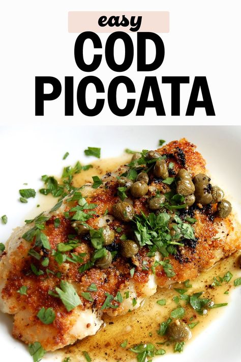 The perfect cod recipe for a quick dinner! Cod And Pasta Recipes, Cod Piccata, Pescatarian Meals, Mediterranean Foods, Paleo Dinners, Keto Seafood, Cod Recipe, Mediterranean Meals, Cod Recipes