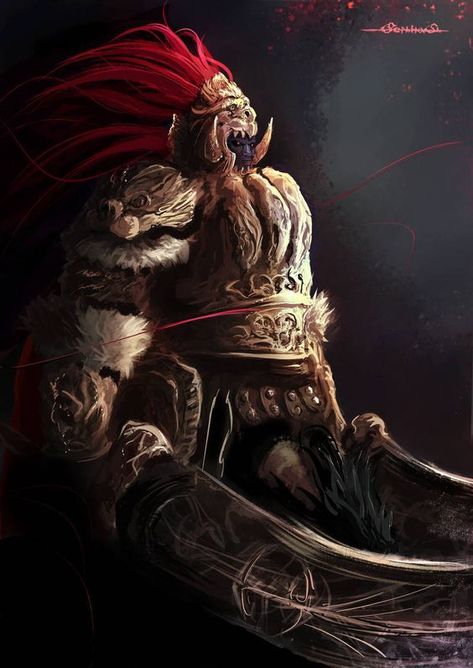 Un grosso uomo in un armatura ricoperta di pelliccia, con un elmo con delle zanne e una chioma rossa, impugna due spade ognuna in una mano. General Radahn, Elden Ring Fan Art, Dark Souls Artwork, Crusader Knight, Soul Game, Demon Souls, Dark Souls 3, Dark Souls Art, Elden Ring