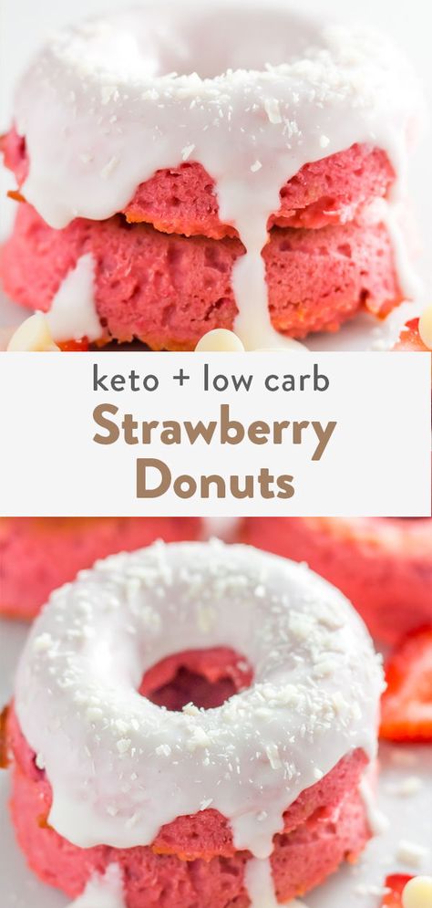 Low Calorie Donuts, Strawberry Keto, Low Carb Donut, Donut Calories, Keto Donuts, Strawberry Donuts, Donut Recipe, Almond Flour Recipes, Keto Dessert Recipes