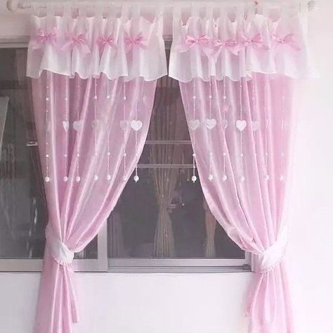 Raya 2022, Meaningful Things, Princess Palace, Kawaii Bedroom, Pink Bedroom For Girls, Pastel Home Decor, Curtain Styles, Pastel House, Pink Curtains