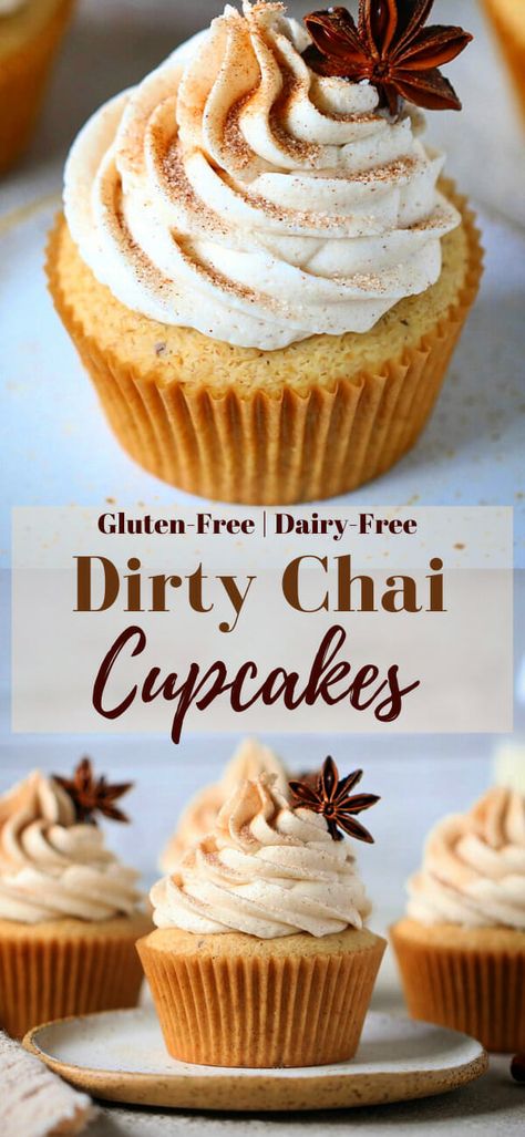 Gluten Free Spice Cupcakes, Gluten Free Chai Cake, Gluten Free Chai Muffins, Gluten Free Chai Cupcakes, Chai Desserts Healthy, Chia Cupcakes, Vanilla Chai Cupcakes, Chai Cupcake Recipe, Chai Tea Cupcakes