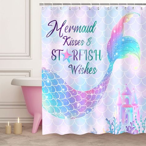 Ocean Theme Bathroom, Mermaid Shower Curtain, Ocean Shower Curtain, Mermaid Bathroom, Kids Shower Curtain, Toilet Lid Cover, Curtain Sizes, Bathroom Rugs Bath Mats, Complete Bathrooms