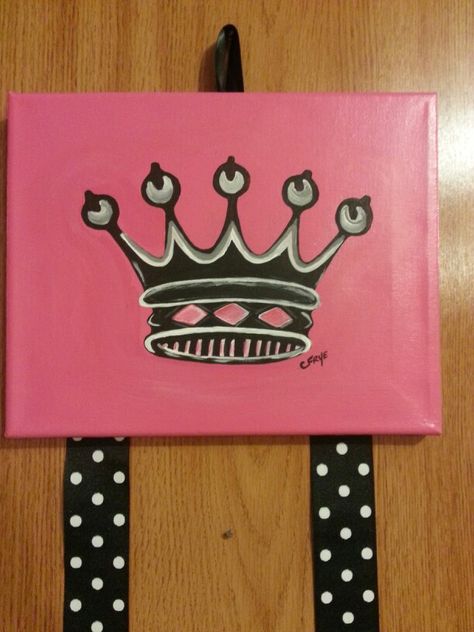 Princess Crown Hairbow holder. Canvas painted Two Crowns Painting, Crown Collage Paint, The Two Crowns Painting, Crown Painting Canvases, Crown Oil Painting, Princess Canvas, Crown Painting, Sofia Party, Craft Things