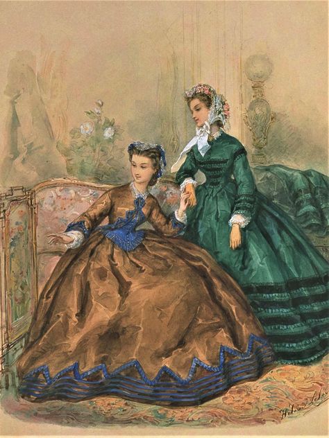 Fashion Plate - La Mode Illustree - 1864 1868 Fashion, 1865 Fashion, 1870 Fashion, 1860s Dresses, 1860s Fashion, 19th Century Women, Victorian Era Fashion, 1860 Fashion, Ancient Dress