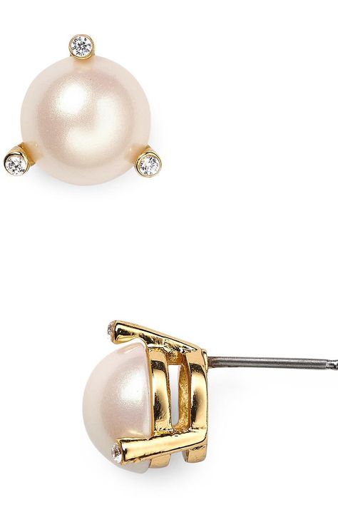 Kate Spade Rise and Shine Stud Earrings | Just in time for the holidays. When it comes to jewelry, there’s no need to reinvent the wheel, or the pearl, as it were. Pearls are a forever classic. They’re the epitome of traditional style, an accessory that, truly, will never let you down. Pearl jewelry goes with everything, elevating attire—holiday or not—with effortless elegance. At festive parties, you won’t seem Mama without her pearls, whether they’re in her ears or around her neck. Stud Pearl Earrings, Pearl Party, Spade Earrings, Pearl Jewelry Design, Pearl Jewels, Indian Jewellery Design Earrings, Jewelry Design Earrings, Rise And Shine, Gold Earrings Designs