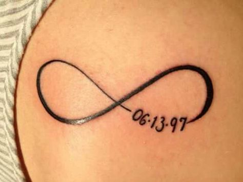 Infinity Tattoo With Anniversary Date, Infinity With Date Tattoo, Infinity Date Tattoo, Infinity Tattoo With Numbers, Infinity Tattoo With Date, Couples Infinity Tattoos, Marriage Date Tattoo Ideas, Infinity Tattoo With Dates, Tattoo Ideas Infinity Signs