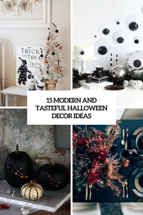 15 modern and tasteful halloween decor ideas Halloween Decor Modern, Halloween Dessert Table, Decorated Pumpkins, Halloween Chic, White Mantel, Easy Diy Halloween Decorations, Halloween Tablescape, Halloween Decor Ideas, Halloween Mantle