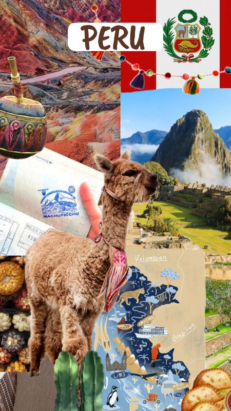 Peru 2024 trip 🇵🇪 Latina Aesthetic Wallpaper, Latina Aesthetic, Travel Collage, Hispanic Heritage, Life Is A Journey, Travel List, Machu Picchu, Aesthetic Collage, Travel Scrapbook