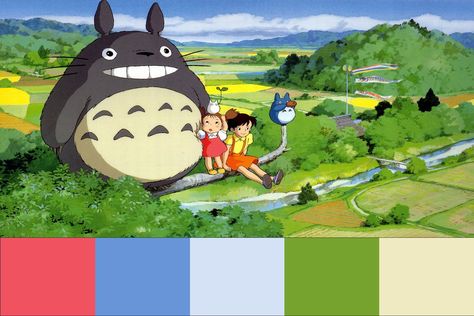 The Colours of My Neighbour Totoro (1988) Directed by Hayao Miyazaki My Neighbor Totoro Color Palette, Totoro Color Palette, Book Boat, Neighbour Totoro, My Neighbour Totoro, Disney Princess Colors, Color Design Inspiration, Hex Color Palette, Studio Ghibli Art