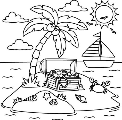 Island Summer Coloring Page for Kids Island Coloring Pages, Island Drawing, Summer Coloring, Summer Coloring Pages, Free Kids, Summer Colors, Coloring Pages For Kids, Coloring Page, Vector Art