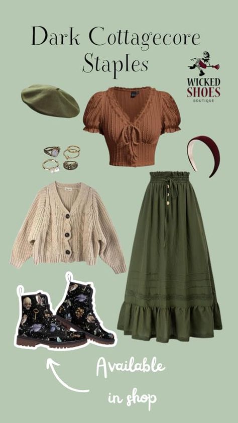 Wicked Shoes Boutique's Amazon Page Book Core Outfit, Cute Outfits With Dresses, Modern Cottage Outfit, My Outfit Vibe, Cottagecore Clothing Aesthetic, Dark Cottage Core Aesthetic Outfit, Woodsy Aesthetic Fashion, Amazon Boho Clothes, Cottagecore Outfits For School