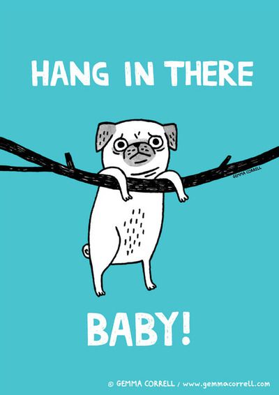 Gemma Correll. Hang in there, Baby! Baby Illustration Art, Illustration Art Prints, Pug Cartoon, Pug Illustration, Baby Print Art, Pugs And Kisses, Pug Art, Baby Illustration, Pug Mom