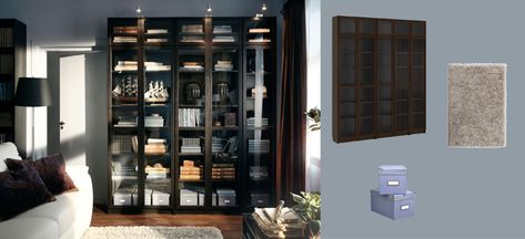 Would make for a great room divider Bourbon Storage, Bookshelf Ikea, Library Corner, Billy Black, Billy Ikea, Coffee Table Inspiration, Ikea Bookcase, Bookcase With Glass Doors, Inside A House