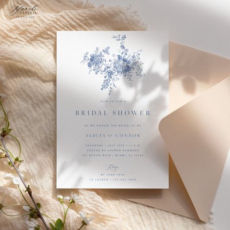 Bridal Shower Invitation Template, Garden Wedding, Botanical, Blue Floral, Printable Bridal Shower, Editable Wedding, Instant Download 43 - Etsy Blue Bridal Shower, Victorian Garden, Baby Shower Invitaciones, Snapchat Filter, Blue Florals, Bridal Shower Invitations Templates, Invitation Baby Shower, Floral Bridal Shower, Bridal Shower Invitation