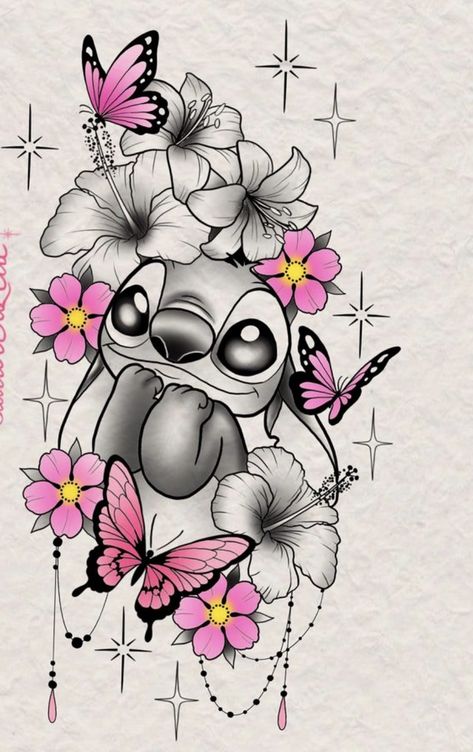 Disney Stitch Tattoo Design, Disney Stitch Tattoo, Lilo And Stitch Tattoo, Maching Tattoos, Rose Drawing Tattoo, Nightmare Before Christmas Tattoo, Stitch Tattoo, Surreal Tattoo, Lilo And Stitch Quotes