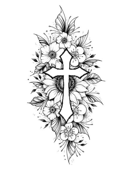 Cross Tattoo Sleeve, Cross Tattoos With Flowers, Cross With Flowers Tattoo, Tattoos Flowers, Back Tats, Country Relationships, Cross Tattoos, Cross Tattoo Designs, Dope Tattoos For Women