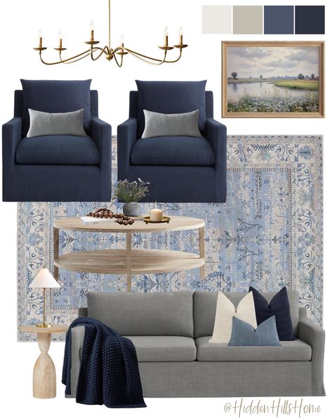 Shop Neruda 85.86'' Slipcovered Sofa and other curated products on LTK, the easiest way to shop everything from your favorite creators. Room Decor Mood Board, Navy Sofa Living Room, Wood Living Room Decor, Decor Mood Board, Color Living Room, Room Decor Inspiration, Blue Accent Chairs, Grey Interior Design, Blue Living Room Decor