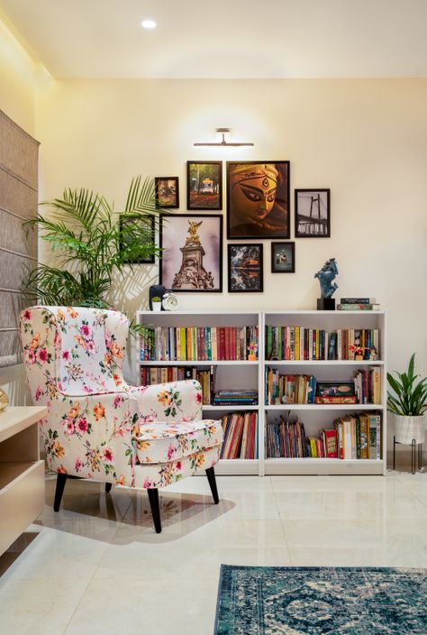 Home of Hues Amalgamates Pragmatic Function and Sense of Warmth with Grace | Studio Emerald - The Architects Diary Drawing Room Concept, Balcony Interior, Creative Bookcases, Small Room Interior, Room Concept, Indian Room Decor, Simple Living Room Decor, House Interior Living Room, India Home Decor