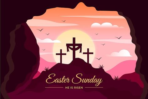 Flat easter sunday illustration | Free Vector #Freepik #freevector #easter-sunday #resurrection #easter #christian-easter Easter Sunday Graphic Design, Sunday Illustration, Easter Poster Design, Easter Countdown, Catholic Easter, Easter Poster, School Prep, Easter Illustration, Church Poster Design