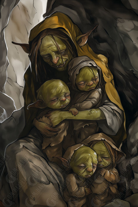 Goblin Innocents (Storm King's Thunder) Goblin 5e Character, Stone Golem Art, Golem Concept Art, Goblin Character Art, Dnd Giant, Half Goblin, Goblin Knight, Goblin Town, Goblin Monster