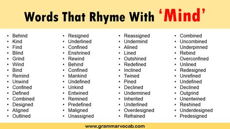 Rhyming words can add a lyrical and poetic dimension to language, making it more enjoyable to listen to and read. Whether you’re a poet, songwriter, or just someone looking to expand your vocabulary, knowing a variety of words that rhyme with a particular word can be a valuable skill. In this article, we will explore … Words That Rhyme With Mind Read More » Best Rhyming Poems, Poem With Rhyming Words, Rhyming Couplets Poem, Poetry Rhyme Scheme, Language Making, Ghost Writing, Expand Your Vocabulary, Song Writing, Rhyme Scheme