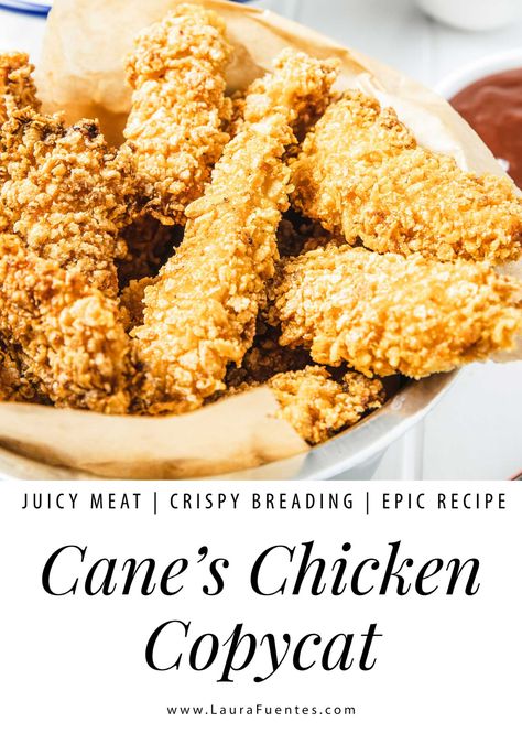 Rasing Canes Chicken Tenders, Homemade Canes Chicken, Canes Chicken Tenders Recipe, Raising Canes Chicken Recipe, Chicken Tender Recipes Baked, Kid Dinners, Air Fried Chicken Tenders, Canes Sauce, Cornflake Chicken