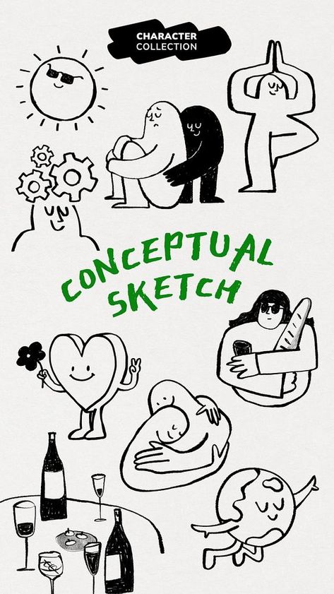 Conceptual sketch, editable design element set | premium image by rawpixel.com / Wan Doodle Style Illustrations, Doodle Poster Design, Poster Doodle, Pencil Character, Cozy Bakery, Doodle Elements, Hand Drawn Doodles, Doodle Icons, Conceptual Sketches