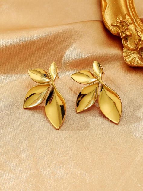 Leaf Design Stud Earrings | SHEIN USA Earring Jackets, Gold Collar, Metal Earrings, Polymer Clay Crafts, Leaf Design, Clay Crafts, Faux Pearl, Unique Designs, Fashion Jewelry