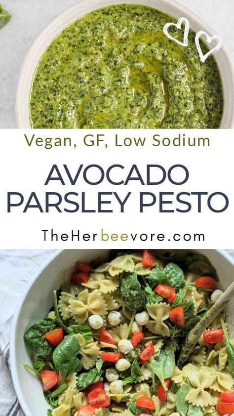 Low Sodium Pesto, Vegan Low Sodium Recipes, Low Sodium Meals, Avocado Pesto Recipe, Beginner Cooking, Heart Healthy Recipes Low Sodium, Pesto Sauce Recipe, Pesto Vegan, Parsley Recipes