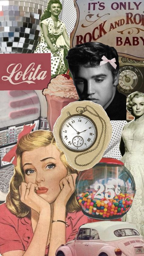 50's aesthetic wallpaper !! #50s #wallpaper #50saesthetic #marylinmonroe #elvispresley Marty From Grease, 1950s Aesthetic Wallpaper, Retro 50s Aesthetic, 50s Background, 50s Aesthetic Wallpaper, 50s Icons, 1950s Greaser, 1950 Aesthetic, Pinup Aesthetic