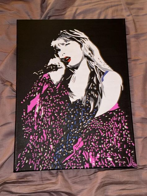 Taylor Swift acrylic painting on a 12x16 canvas by Joseph B Miller Taylor Swift Acrylic Painting, Mirrorball Painting Taylor Swift, Taylor Swift Inspired Canvas Painting, Painting Of Taylor Swift, Taylor Swift Oil Painting, Music Paintings, Music Painting, Taylor Swift, Swift