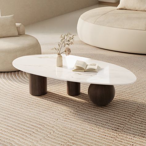 Orren Ellis Laylla Modern 54" Coffee Table, Sintered Stone Table-top, 3 legs - Wayfair Canada Stone Table Top, Rh Modern, Sintered Stone, Living Room Coffee Table, Center Table, Modern Coffee Tables, Orren Ellis, Wood Legs, Coffee Tables