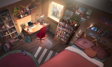 ArtStation - Explore Lofi Girl, Bedroom Illustration, Fantasy Bedroom, Medieval Houses, Scenery Background, Single Bedroom, Lo Fi, Study Desk, Animation Background