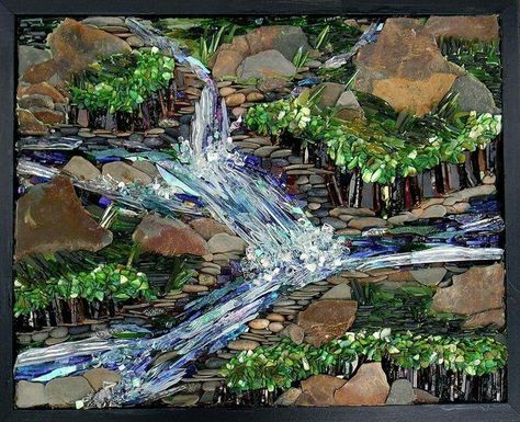 Mosaic Landscape, Landscape Mosaic, Mosaic Art Diy, Waterfall Wall, Modern Mosaics, Glass Mosaic Art, Mosaic Artwork, Elementary Art Projects, Mosaic Garden