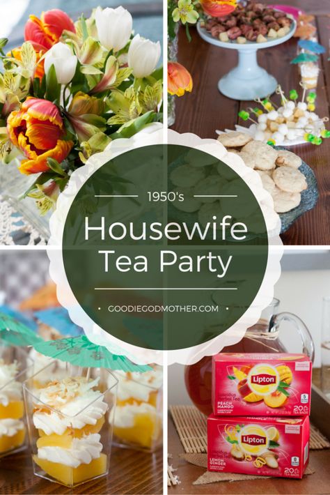 1950's Housewife Tea Party with a slight tiki twist! Includes recipe links for retro and retro-inspired recipes as well as ideas for elegant tiki decorations on a budget. * GoodieGodmother.com #LiptonTeaTime #sponsored Party Main Dish, Twist Recipes, Housewife Recipes, Cuban Picadillo, 1950s Housewife, Cuban Dishes, Ground Beef Recipe, Cocktail Appetizers, Vegetable Prep