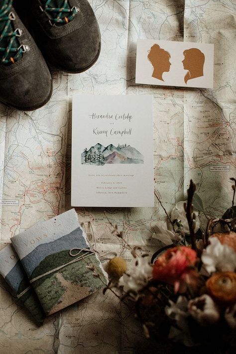 Elopement Flat Lay, Wedding Invitations Mountains, Vow Book Flat Lay, Mountain Wedding Invitation Suite, New England Forest, Snowy Mountain Elopement, Bretton Woods, Bretton Woods New Hampshire, White Mountains New Hampshire