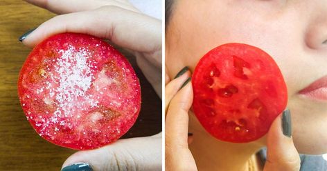 13 Tips to Help You Look Stunning Without Makeup Tomato For Skin, Tomato Face Mask, Tomato Mask, Tomato Face, Blemish Remover, Remove Dark Spots, Facial Scrubs, How To Get Rid Of Acne, Beauty Recipe