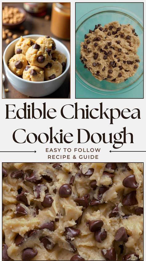 This edible chickpea cookie dough recipe is a game-changer! Made with creamy peanut butter, maple syrup, and dark chocolate chips, it's the perfect healthy edible cookie dough treat you can enjoy guilt-free. Packed with protein from chickpeas, it's smooth, sweet, and ready in just 9 minutes. No baking required! Trust me, you'll want to eat this chickpea cookie dough straight from the bowl! Full Recipe At Dealiciousness.net  #HealthySnacks Chickpea Chocolate Chip Cookie Dough, No Sugar Chocolate Chip Cookies, Chickpea Cookies Chocolate Chip, Edible Cookie Dough Recipe Healthy, Chickpea Sweets, Cookie Dough Chickpea, Macro Treats, Healthy Edible Cookie Dough, Edible Cookie Dough Healthy