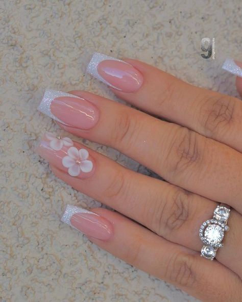 Quinceanera Nails, Fancy Things, Fancy Nails Designs, Girly Acrylic Nails, French Tip Acrylic Nails, Work Nails, Wedding Nails Design, Designs Nail, Acrylic Nails Coffin Short