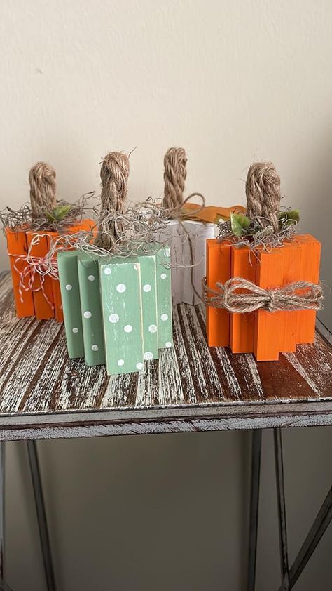 4 By 4 Crafts, Jenga Pumpkin Craft, Fall Crafts Easy Adults, Fall Crafts For Elderly, Dt Jenga Block Crafts, Fall Craft Show Ideas, Dollar Tree Tumbling Tower Blocks Diy, Fall Decorations Crafts, Fall Wooden Crafts