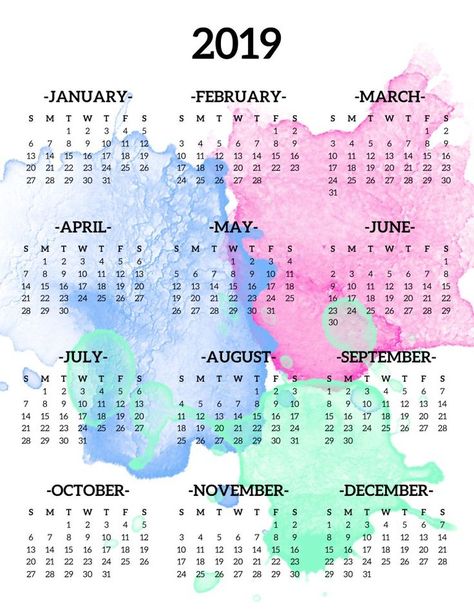 Calendar 2019 Printable One Page - Paper Trail Design Calendar Images, Free Printable Calendar Templates, 2020 Calendar Template, Kalender Design, At A Glance Calendar, Trail Design, Year At A Glance, 2020 Style, Excel Tips